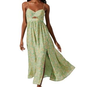 Astr Green Floral Cutout Maxi Dress